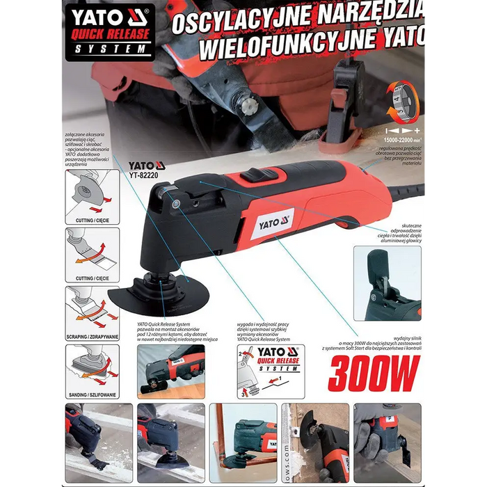 Yato YT-82220 oscillating multi-tool Black Red 300 W 22000 OPM - Orbital sandersNEL-OSC<<<Electric toolsNEL<<<ActionPL