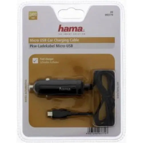 Зарядно за кола HAMA 93779 с кабел 12V micro USB 5V/1A Черен - Зарядни за телефони<<<Мобилни телефони и