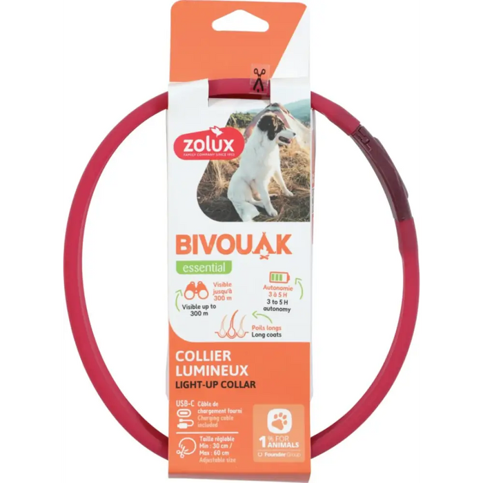 ZOLUX Bivouak LED Silicone red - dog collar - 30-60 cm - A walkDLP-SOS<<<For the dogDLP<<<ActionPL