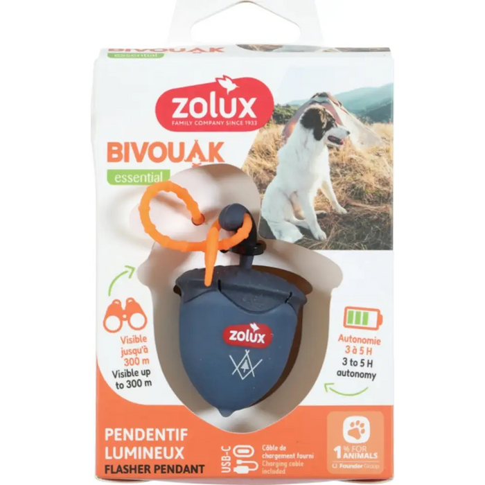 ZOLUX Bivouak Luminous Pendant for Collar Walnut LED USB blue - dog address tag - 6x4x3 cm - A walkDLP-SOS<<<For