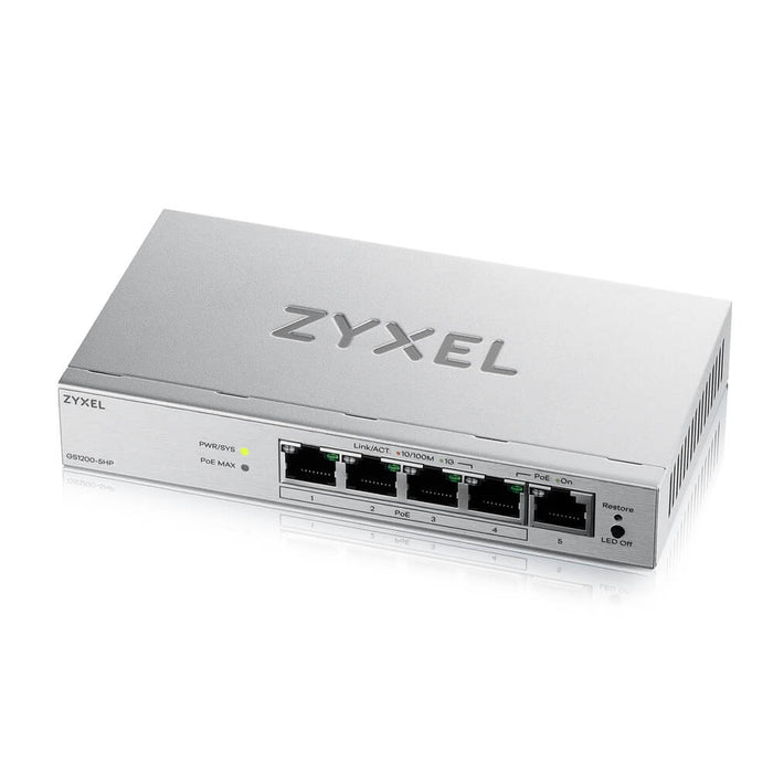 ZyXEL GS1200-5HP v3, 5 Port Gigabit PoE+ webmanaged Desktop Switch, 4x PoE, 68 Watt