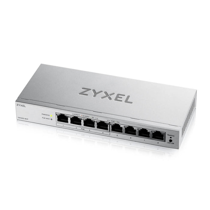 ZyXEL GS1200-8HP v3, 8 Port Gigabit PoE+ webmanaged Desktop Switch, 4x PoE, 68 Watt