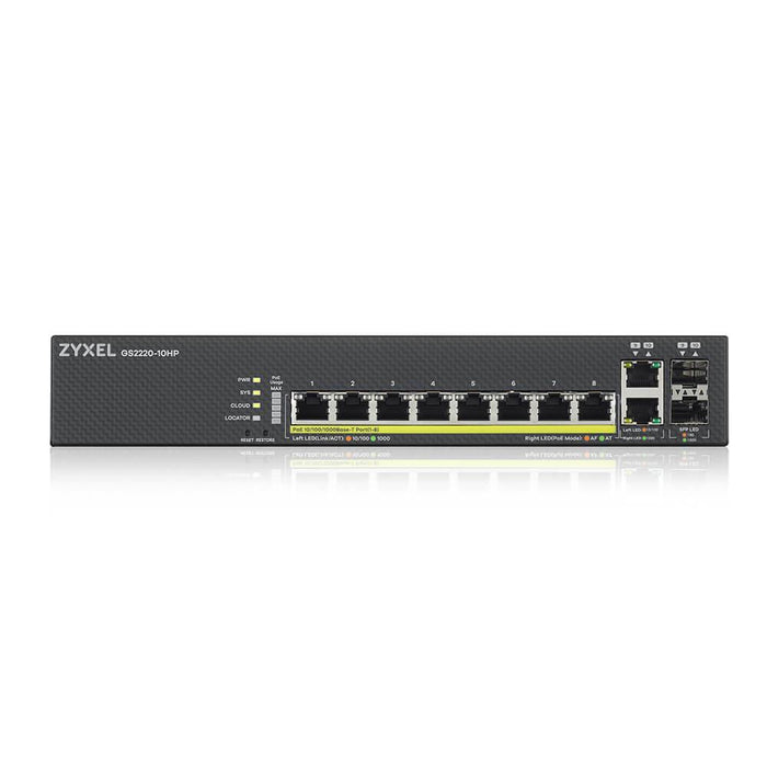 Switch ZyXEL GS-2220-10HP, 10-port Layer2+, 8x Gigabit PoE + 2x Gigabit combo (RJ45/SFP), managed