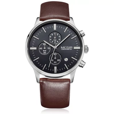 Men's waterproof quartz watch with leather strap MEGIR 2011