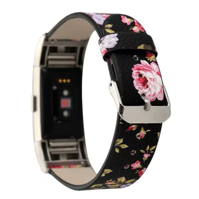 Leather strap with flowers for Fitbit / Fitbit Charge 2