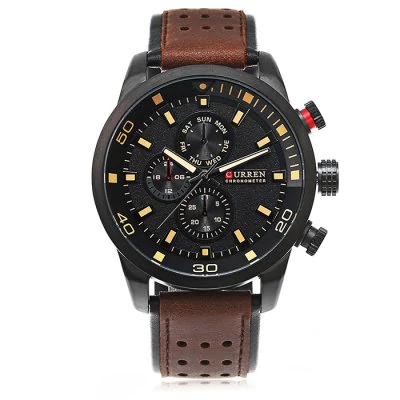 Men's waterproof quartz watch with leather strap CURREN 8250