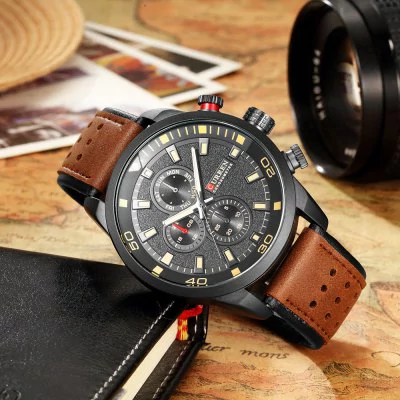 Men's waterproof quartz watch with leather strap CURREN 8250