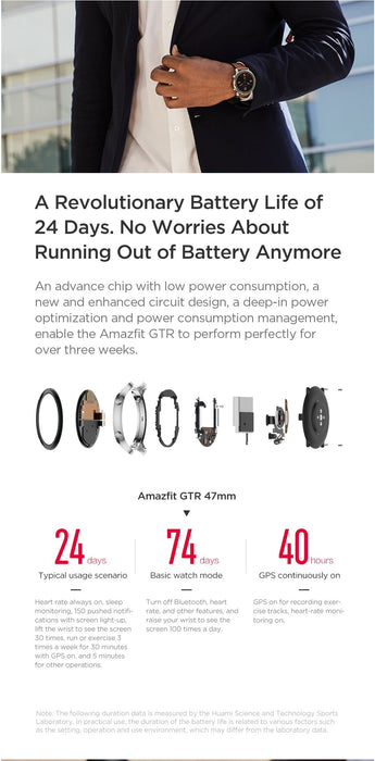 Smart watch Amazfit GTR 47mm, 5ATM, 24 days of battery life, Aluminum housing