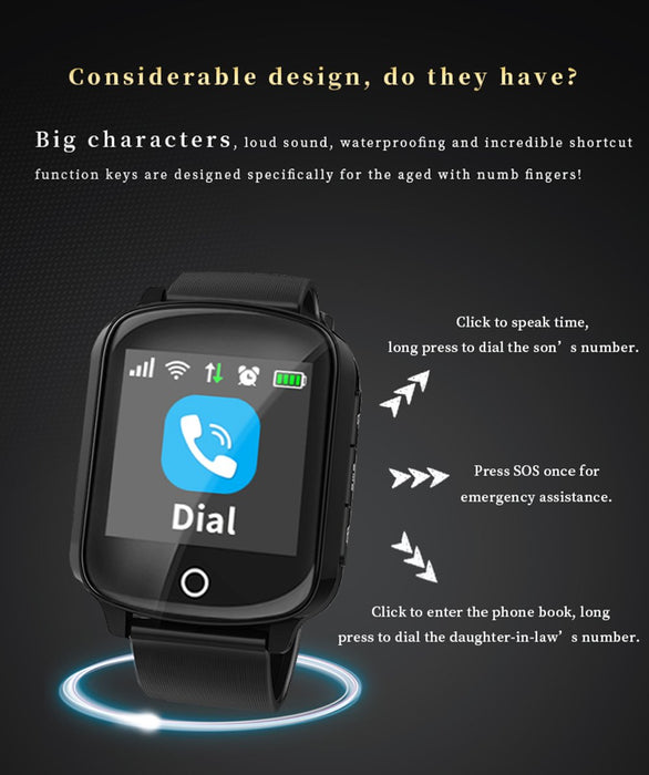 Smart watch elderly D200 screen with 1.54 '', SIM card, GPS tracking, SOS calls, pulse, blood pressure, alarm falling