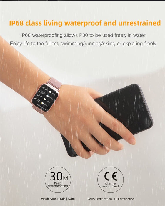 Smart watch P80, Waterproof IP68, iOS Android