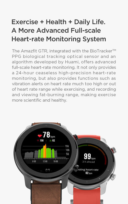 Smart watch Amazfit GTR 42mm, 5ATM, 12 days of battery life, Aluminum housing