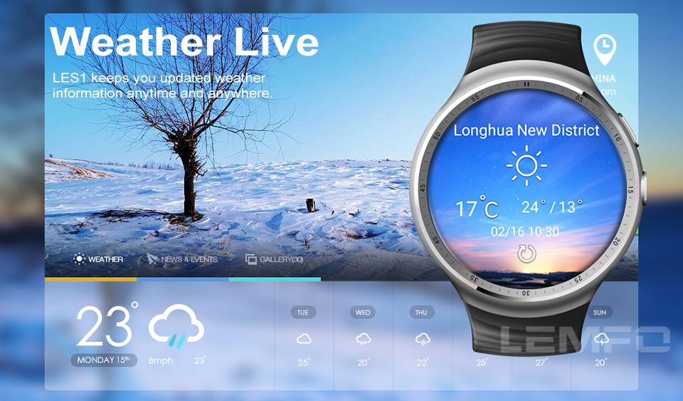 A smart watch camera LEMFO LES1 Android 5.1 MTK6580 1GB + 16GB