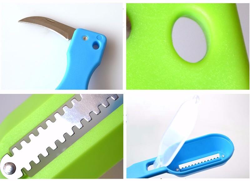 Utensil with a knife for cleaning scales and entrails of fish