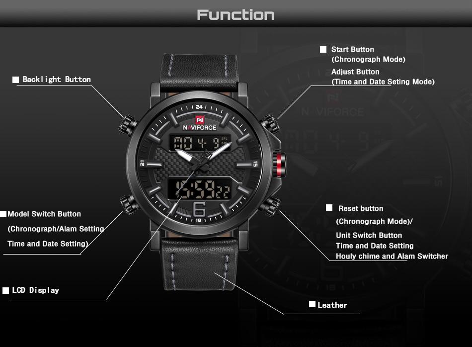 Waterproof male quartz watch with dual display NAVIFORCE 9135