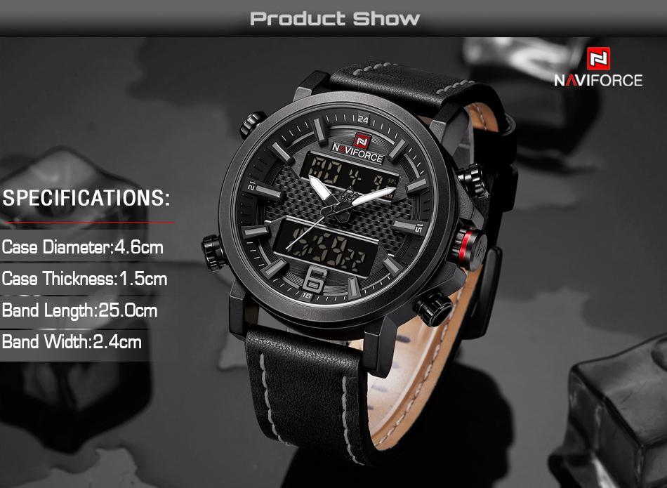 Waterproof male quartz watch with dual display NAVIFORCE 9135