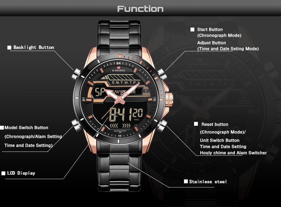 Waterproof male quartz watch with dual display NAVIFORCE 9133