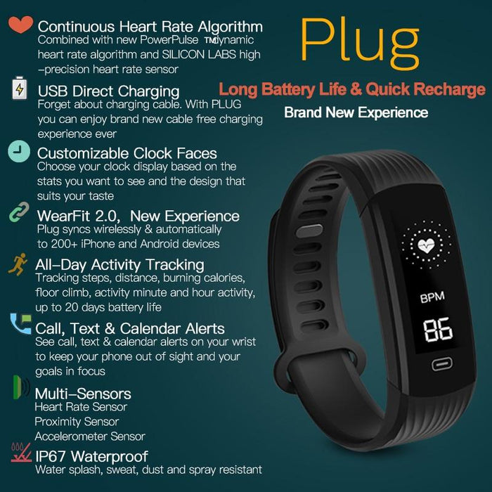 Smart bracelet Zeblaze Plug, Heartbeat, Notifications