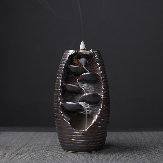 Ceramic vase for burning incense for home and office type mountain river