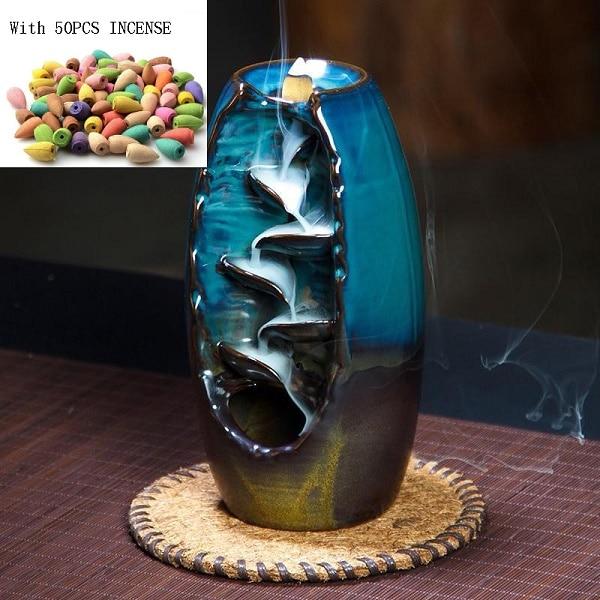 Ceramic vase for burning incense for home and office type mountain river
