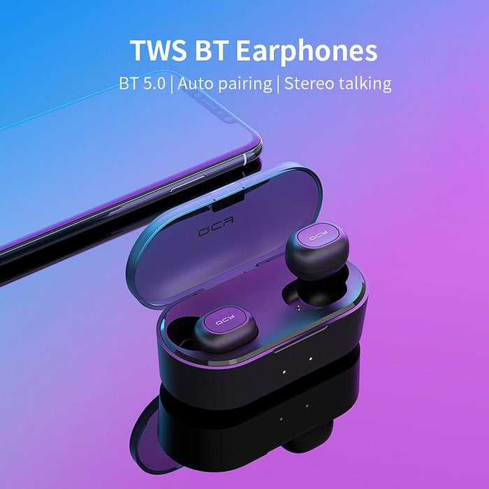 Wireless Bluetooth 5.0 headset with two microphones QCY T2C-RX TWS, 3D Stereo, Powerbank Case