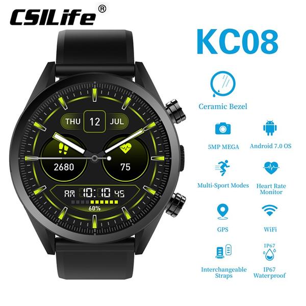 Smart Watch Kingwear Vektros KC08, 4G, Android 7.1, iOS, Heart Rate, 5MP Camera, 1GB RAM, 610mAh battery, IP67 Waterproof, Ceramic Hull