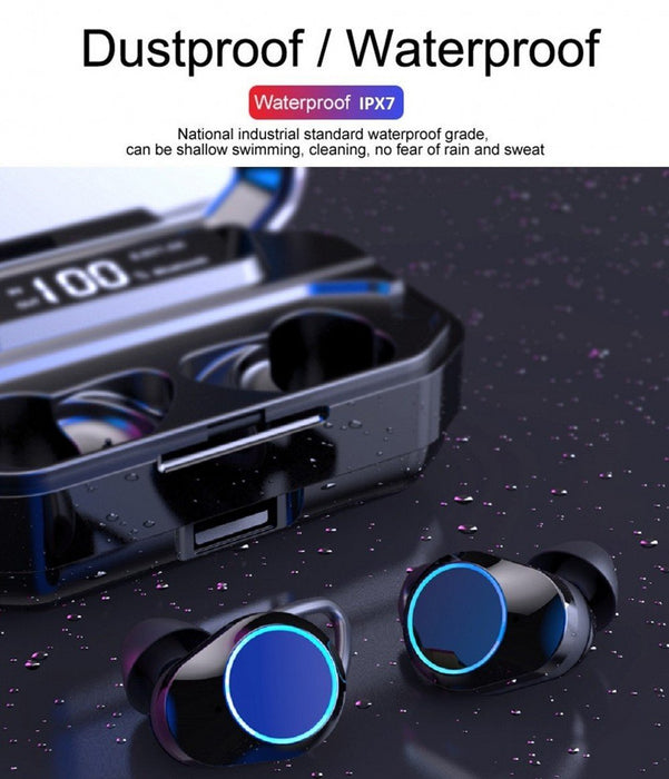 Wireless earphones RX10 TWS 5.0 Bluetooth 9D Stereo IPX7 Waterprof, 3300 mAh LED Powerbank and Phone stand