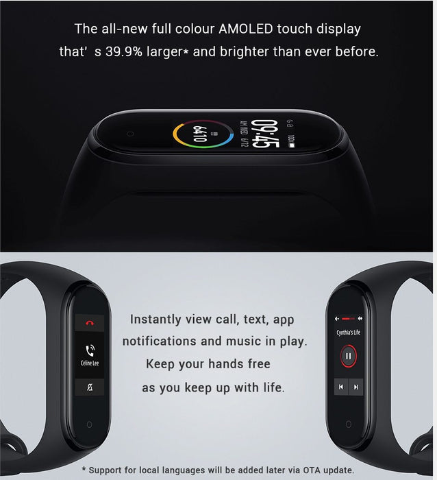 Xiaomi Mi Band 4 Smart Band, Color AMOLED Display, Fitness Tracker, Bluetooth 5.0, Water Resistant